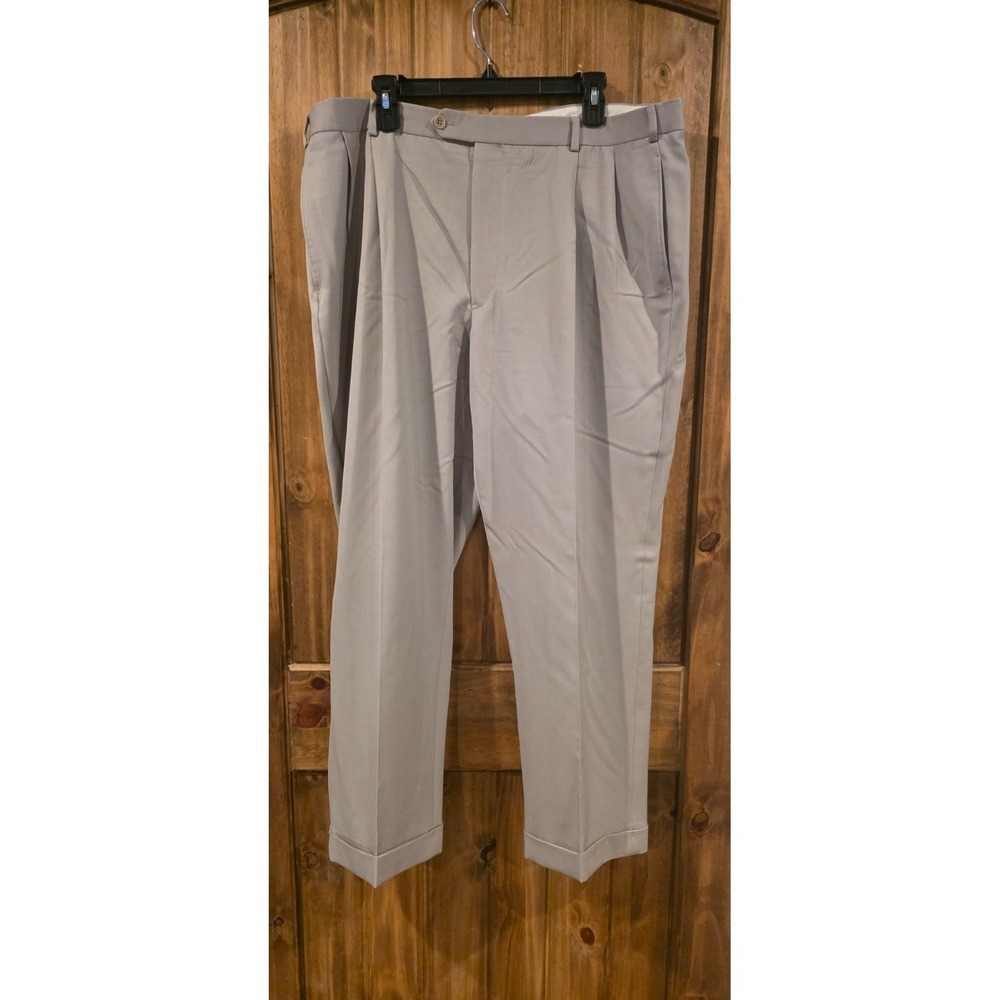 Brooks Brothers 346 Dress Pants Mens 40x30 Beige Wool Pleated Slash Pockets
